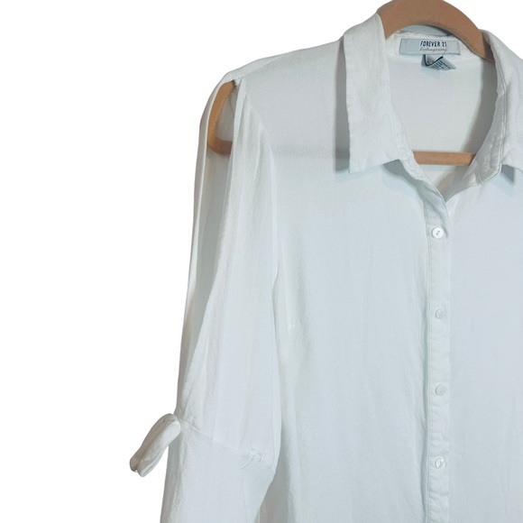 Boho White Open Shoulder Bell Sleeve Button Down Shirt XL - Picture 8 of 8